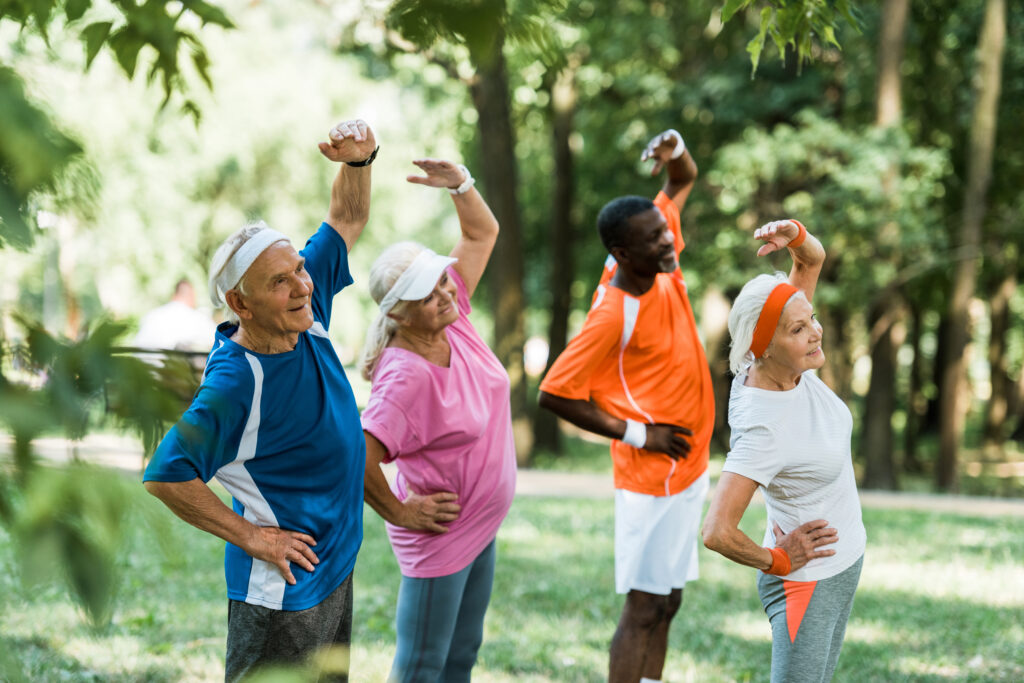 people doing group workout outside